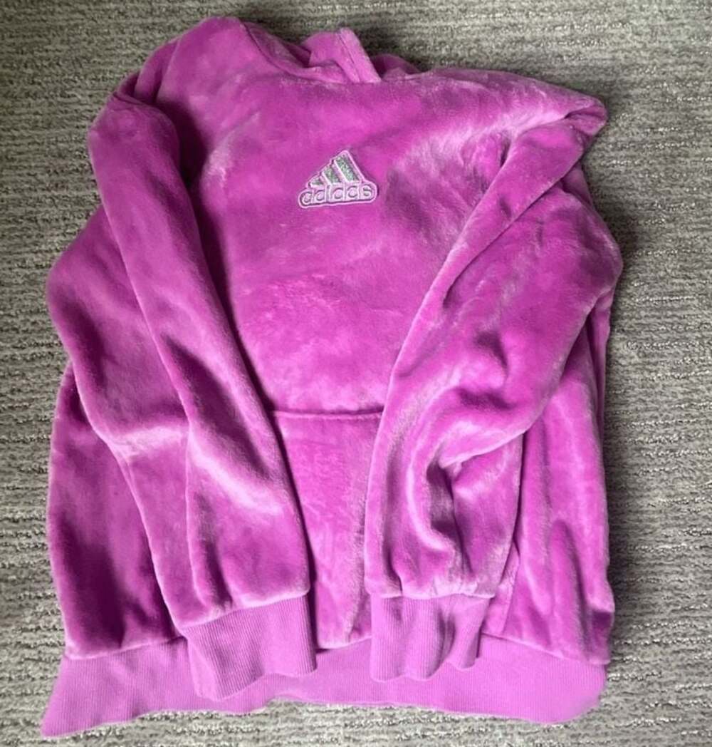Adidas Girls Velour Fleece Pullover Hoodie in Pink Size Large 14